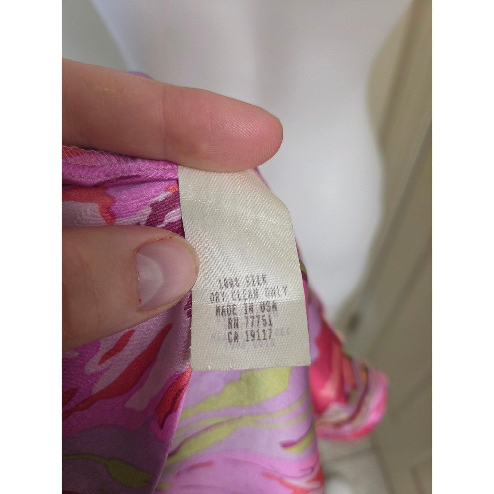 Betsey Johnson Vintage Y2K Pink Floral Silk Slip Dress Ruffle Hem Petite L - Picture 14 of 14
